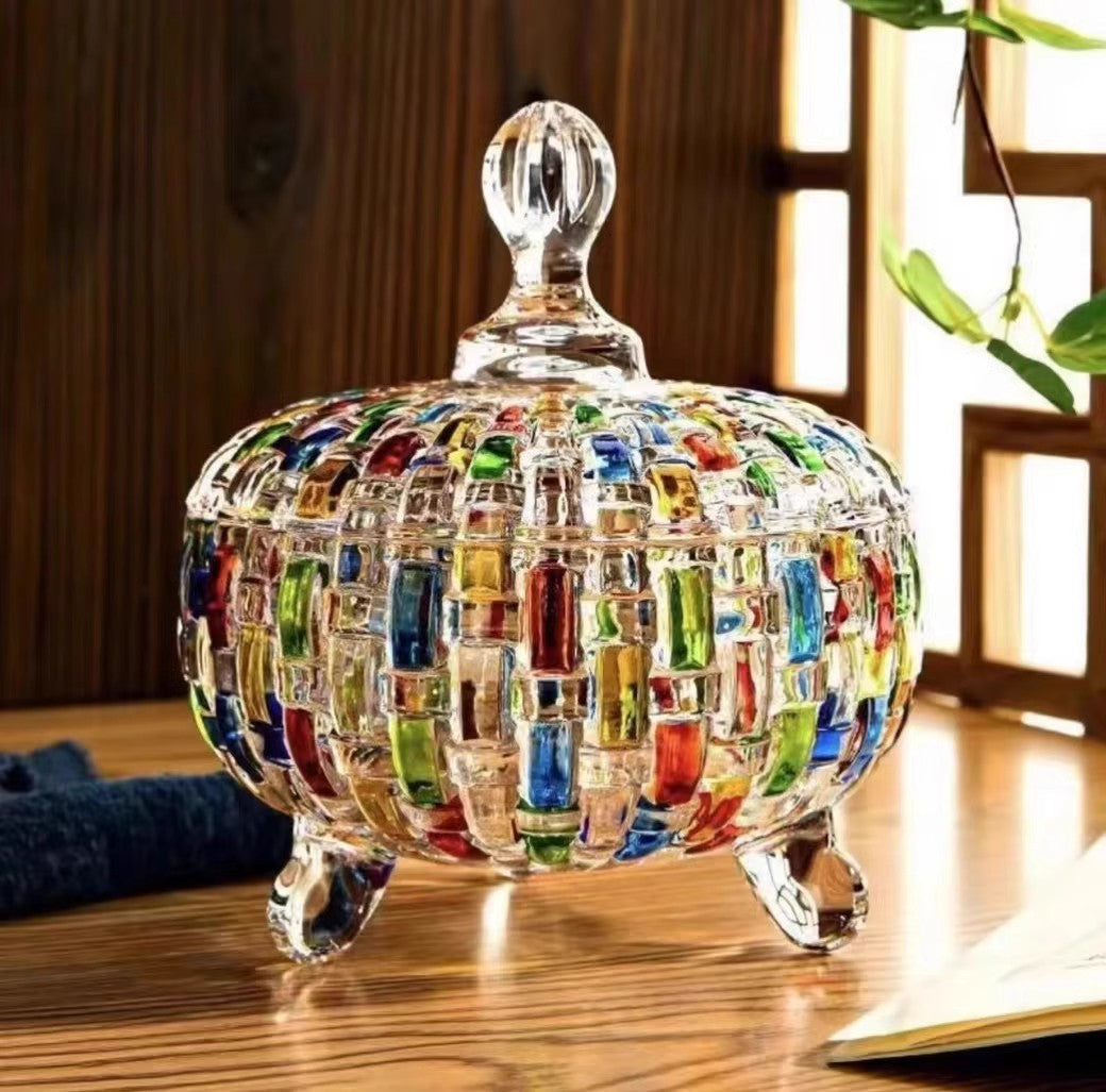 Colored Glass Candy Jar Contrasting Woven European-style /Glass Jar