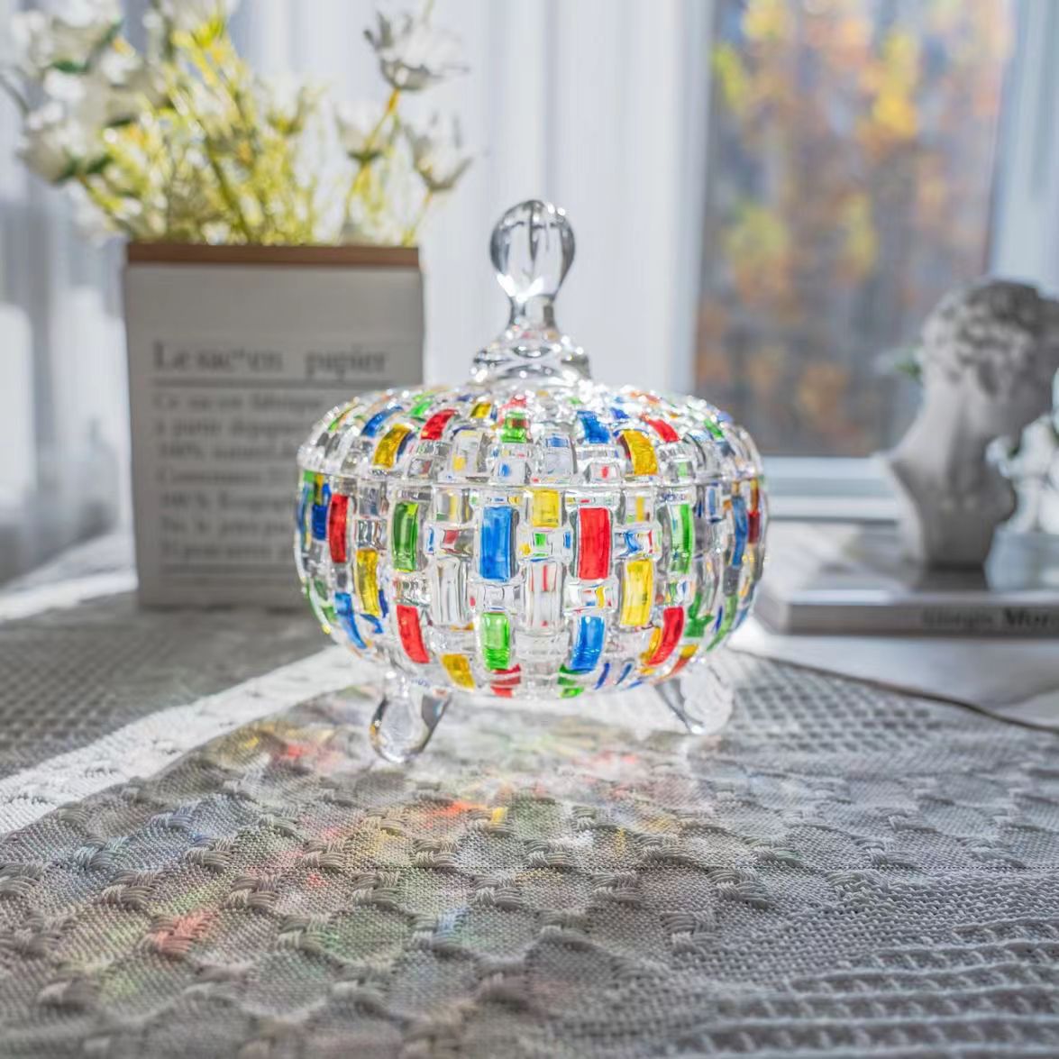 Colored Glass Candy Jar Contrasting Woven European-style /Glass Jar