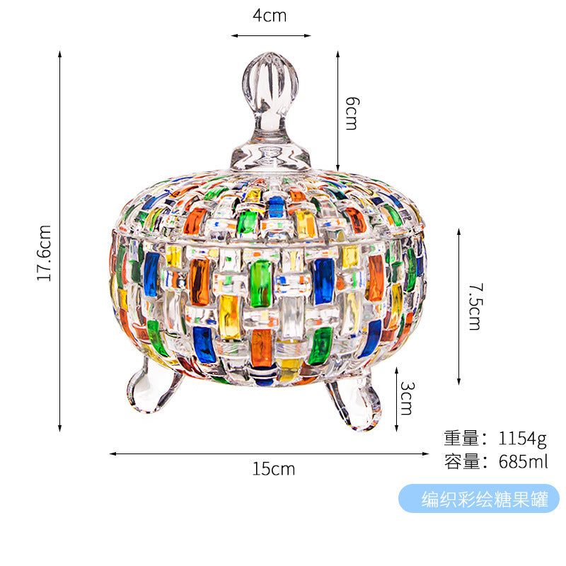 Colored Glass Candy Jar Contrasting Woven European-style /Glass Jar