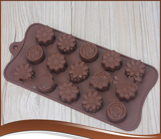 Silicone 15 mixed 3 different flower-shaped chocolate molds, ice grid pudding molds, DIY baking tools, factory direct sales