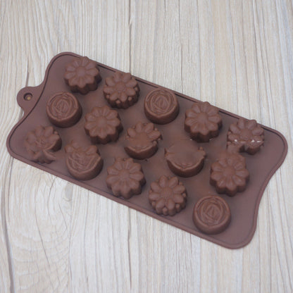 Silicone 15 mixed 3 different flower-shaped chocolate molds, ice grid pudding molds, DIY baking tools, factory direct sales