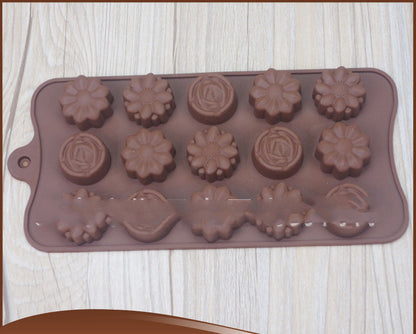 Silicone 15 mixed 3 different flower-shaped chocolate molds, ice grid pudding molds, DIY baking tools, factory direct sales