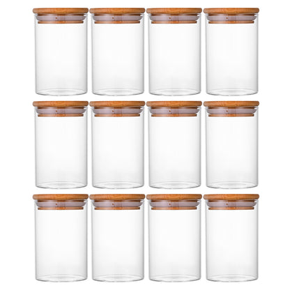 12 Pcs Round Spice Jars With Bamboo Lids And Stickers, Glass Storage Jars, Candy Jars, Coffee Jars, Salt Jars, Pepper Jars, Tea Jars
