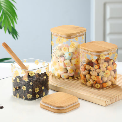 3 Pcs Glass Storage Jars Coffee Jars Candy Jars Snack Jars Miscellaneous Grain Jars Tea Jars With Bamboo Caps