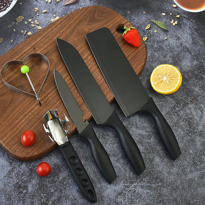 Steel Black Blade Five-piece Set Kitchen Knife Fruit Knife With Omelette Maker Peeling set