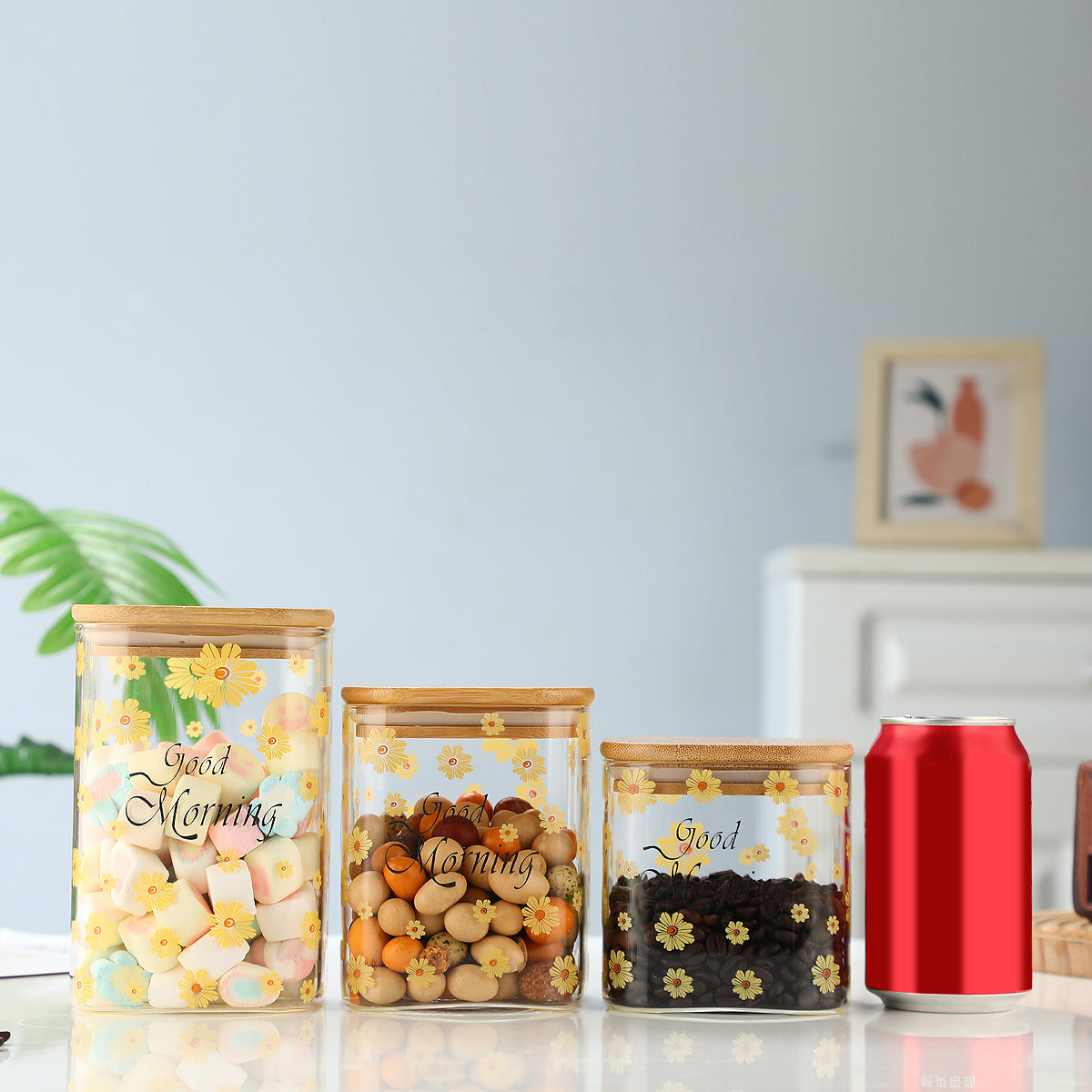 3 Pcs Glass Storage Jars Coffee Jars Candy Jars Snack Jars Miscellaneous Grain Jars Tea Jars With Bamboo Caps