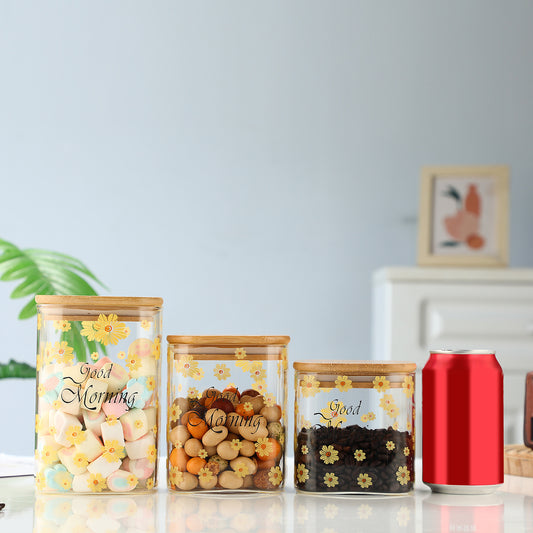 3 Pcs Glass Storage Jars Coffee Jars Candy Jars Snack Jars Miscellaneous Grain Jars Tea Jars With Bamboo Caps