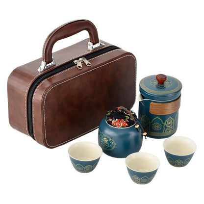 Ancient rhyme portable travel kung fu tea set outdoor ceramic teacup teacup household teapot homestay use