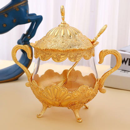 Household Spice Jar Gold Large Sealed Moisture Proof Glass Piggy Jar with Lid Piggy Jar High-end Luxury High Value Sugar Jar