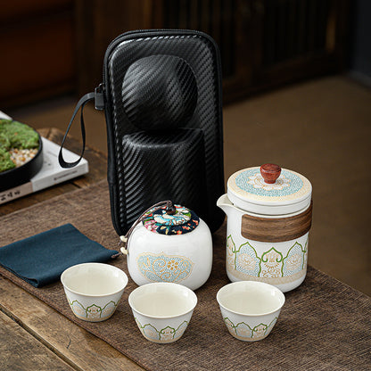 Ancient rhyme portable travel kung fu tea set outdoor ceramic teacup teacup household teapot homestay use