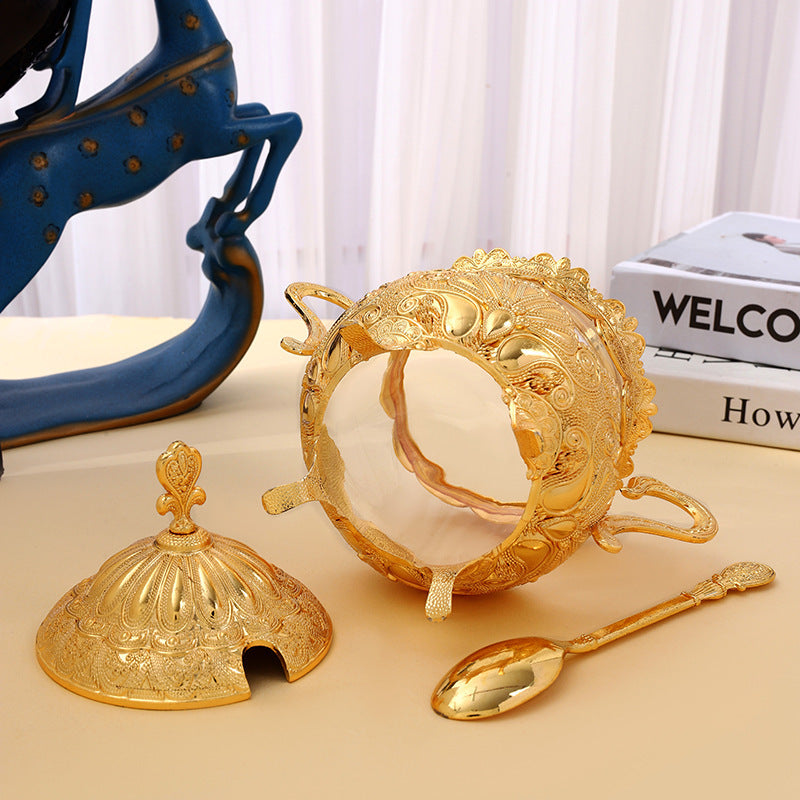 Household Spice Jar Gold Large Sealed Moisture Proof Glass Piggy Jar with Lid Piggy Jar High-end Luxury High Value Sugar Jar