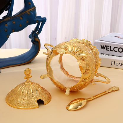 Household Spice Jar Gold Large Sealed Moisture Proof Glass Piggy Jar with Lid Piggy Jar High-end Luxury High Value Sugar Jar