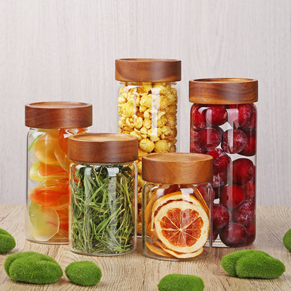 Acacia Wood High Borosilicate Glass Thread Seal Jar