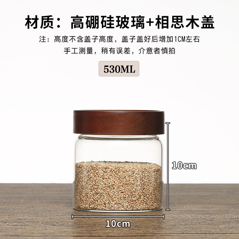 Acacia Wood High Borosilicate Glass Thread Seal Jar
