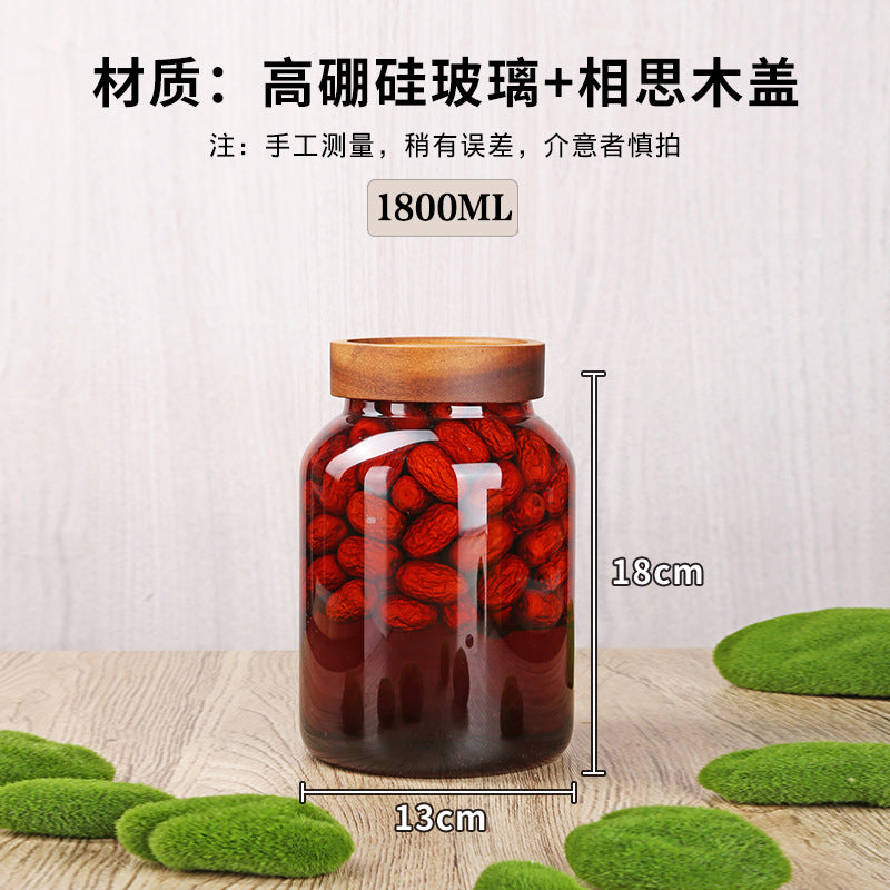 Acacia Wood High Borosilicate Glass Thread Seal Jar
