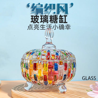 Colored Glass Candy Jar Contrasting Woven European-style /Glass Jar