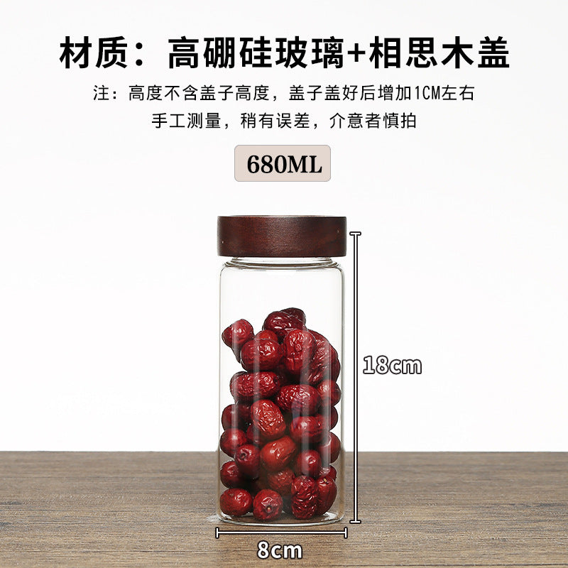 Acacia Wood High Borosilicate Glass Thread Seal Jar