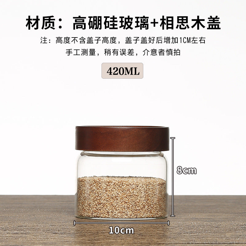 Acacia Wood High Borosilicate Glass Thread Seal Jar