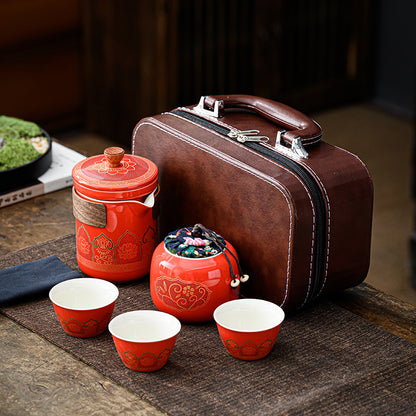 Ancient rhyme portable travel kung fu tea set outdoor ceramic teacup teacup household teapot homestay use