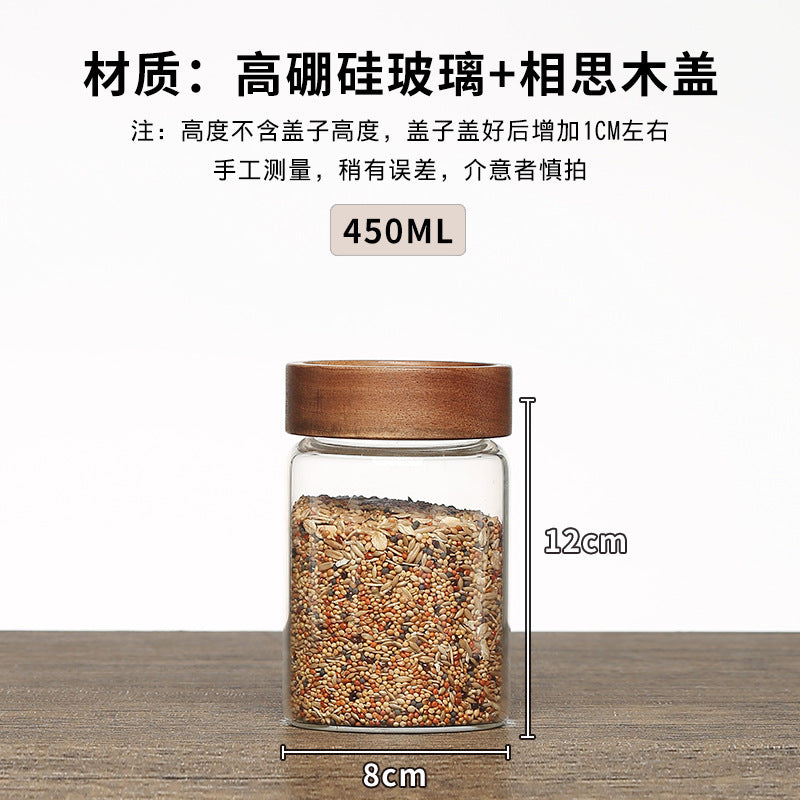 Acacia Wood High Borosilicate Glass Thread Seal Jar