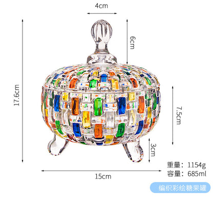 Colored Glass Candy Jar Contrasting Woven European-style /Glass Jar