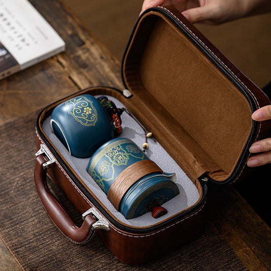 Ancient rhyme portable travel kung fu tea set outdoor ceramic teacup teacup household teapot homestay use