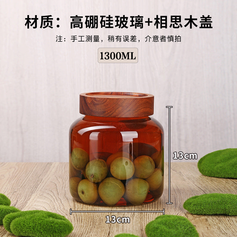Acacia Wood High Borosilicate Glass Thread Seal Jar
