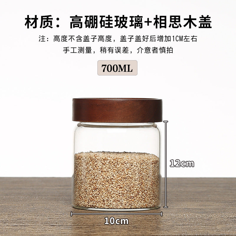Acacia Wood High Borosilicate Glass Thread Seal Jar