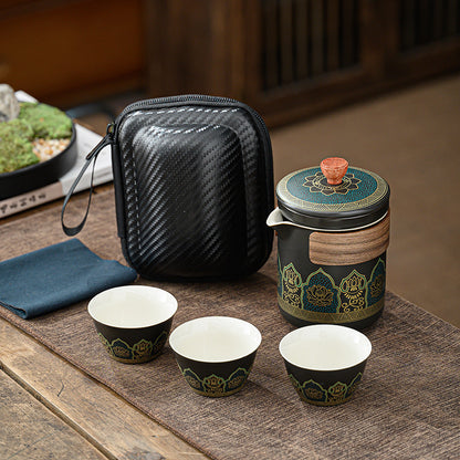 Ancient rhyme portable travel kung fu tea set outdoor ceramic teacup teacup household teapot homestay use