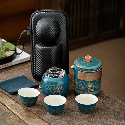 Ancient rhyme portable travel kung fu tea set outdoor ceramic teacup teacup household teapot homestay use