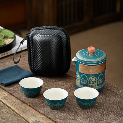 Ancient rhyme portable travel kung fu tea set outdoor ceramic teacup teacup household teapot homestay use