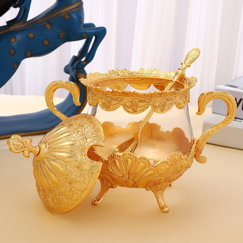 Household Spice Jar Gold Large Sealed Moisture Proof Glass Piggy Jar with Lid Piggy Jar High-end Luxury High Value Sugar Jar