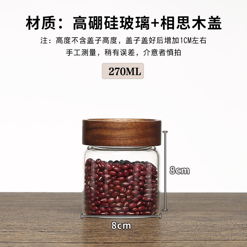 Acacia Wood High Borosilicate Glass Thread Seal Jar