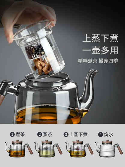 Glass tea maker electric ceramic stove tea set household large-capacity steaming integrated pot teacup set 2025 new