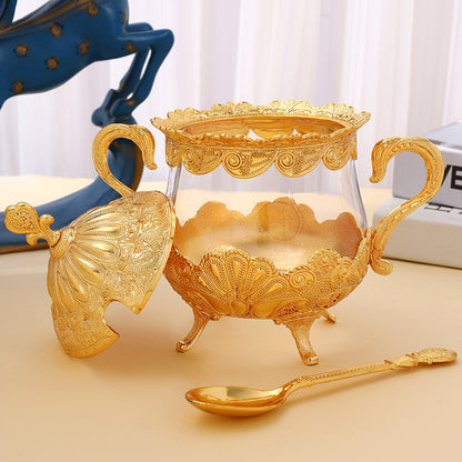 Household Spice Jar Gold Large Sealed Moisture Proof Glass Piggy Jar with Lid Piggy Jar High-end Luxury High Value Sugar Jar