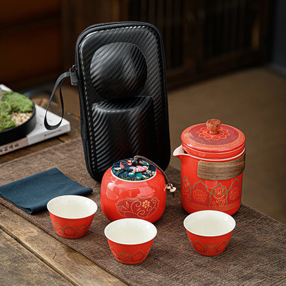 Ancient rhyme portable travel kung fu tea set outdoor ceramic teacup teacup household teapot homestay use