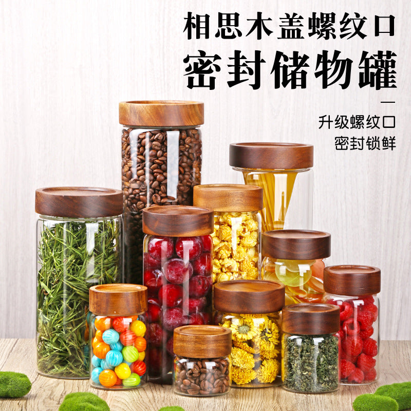Acacia Wood High Borosilicate Glass Thread Seal Jar