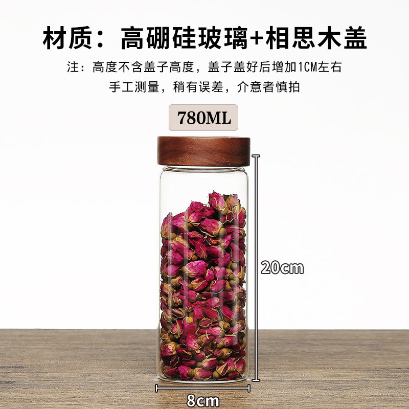 Acacia Wood High Borosilicate Glass Thread Seal Jar