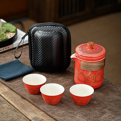 Ancient rhyme portable travel kung fu tea set outdoor ceramic teacup teacup household teapot homestay use