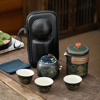 Ancient rhyme portable travel kung fu tea set outdoor ceramic teacup teacup household teapot homestay use
