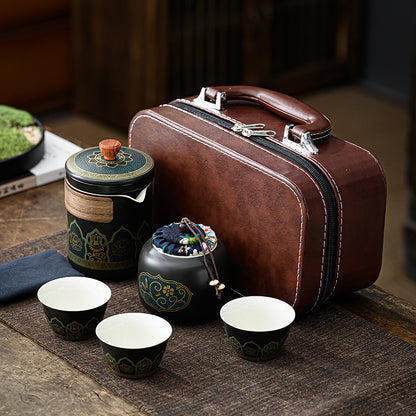 Ancient rhyme portable travel kung fu tea set outdoor ceramic teacup teacup household teapot homestay use